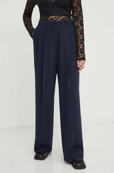 Day Birger et Mikkelsen pantaloni femei, culoarea albastru marin, lat, high waist