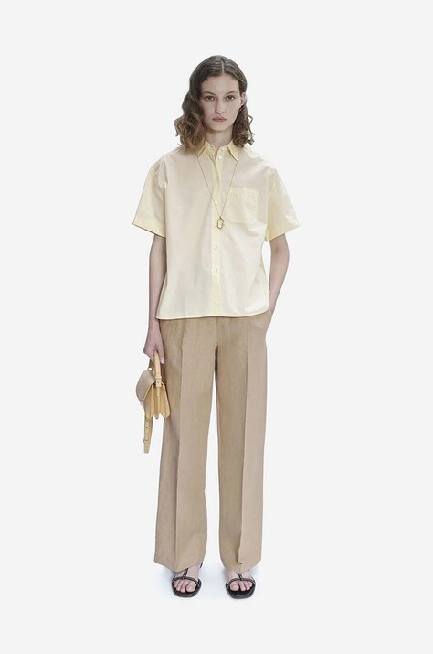 Lanene hlače A.P.C. Pantalon Carlota boja: bež, ravni kroj, srednje visoki struk, LIAEO-F08426 BEIGE