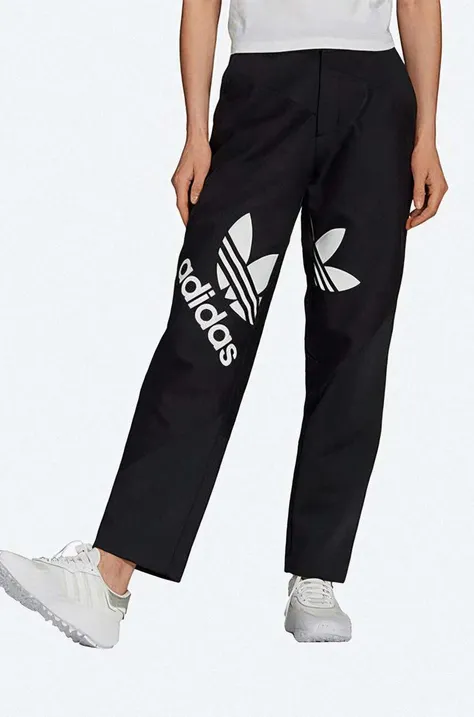 Nohavice adidas Suit Pant H59024 dámske, čierna farba, široké, vysoký pás