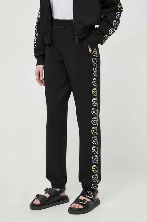 Karl Lagerfeld pantaloni de trening din bumbac culoarea negru, cu imprimeu