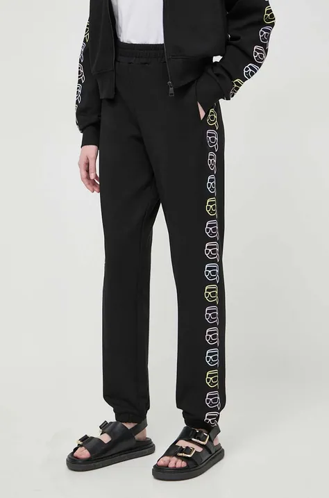 Бавовняні спортивні штани Karl Lagerfeld колір чорний з принтом