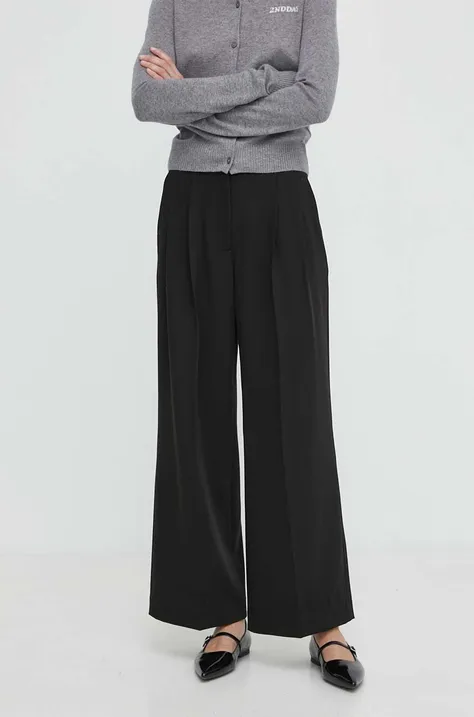 Nohavice 2NDDAY 2ND Miles - Daily Sleek dámske, čierna farba, rovné, vysoký pás, 2000160151
