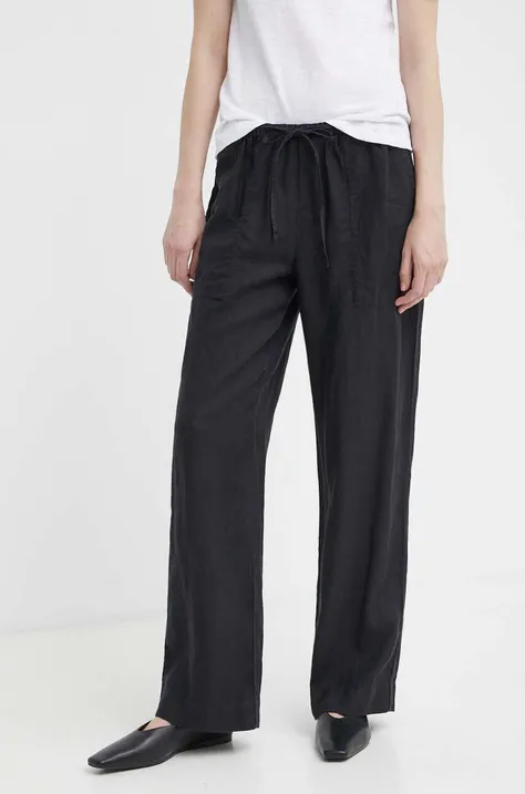 Plátěné kalhoty Marc O'Polo černá barva, jednoduché, high waist, M04028210381