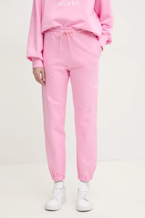 MSGM pantaloni de trening din bumbac culoarea roz, cu imprimeu, 2000MDP500.300000