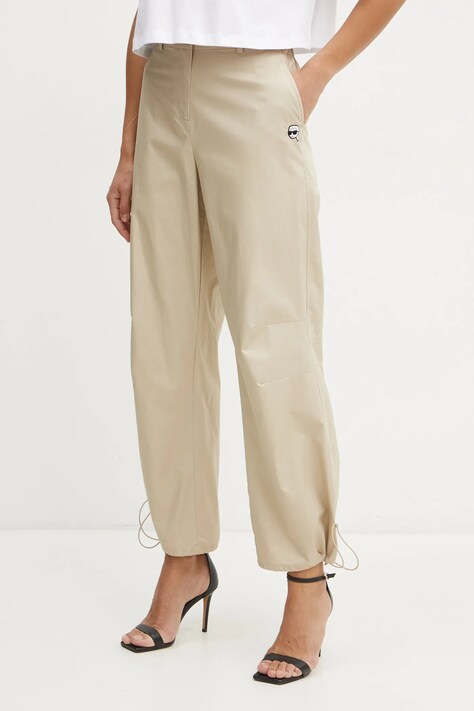 Karl Lagerfeld pantaloni de bumbac culoarea bej, lat, high waist, A1W10098