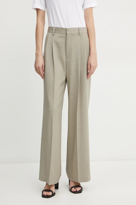 Vlněné kalhoty Filippa K béžová barva, jednoduché, high waist, 29582