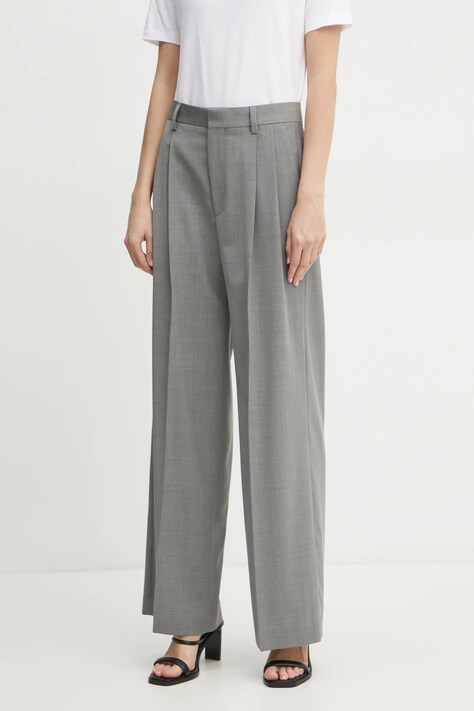 Vlněné kalhoty Filippa K šedá barva, jednoduché, high waist, 29582