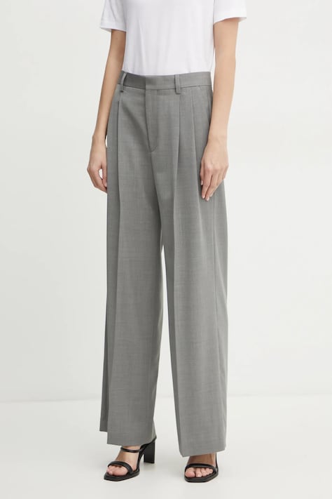 Filippa K pantaloni de lână culoarea gri, drept, high waist, 29582