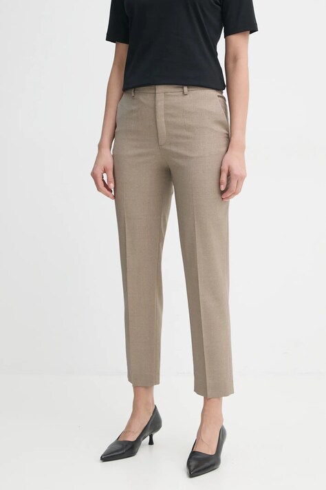 Vlněné kalhoty Filippa K béžová barva, přiléhavé, high waist, 29111