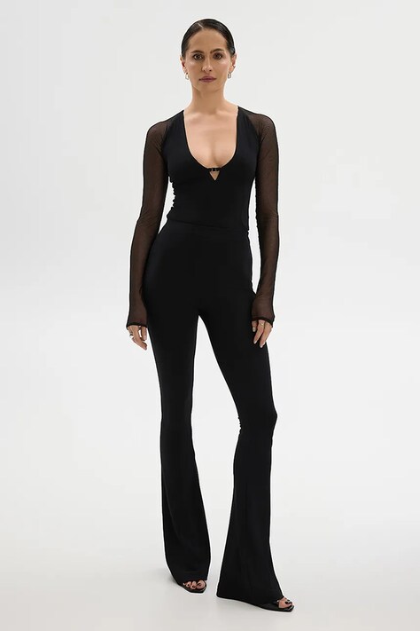 Kalhoty Saint Body HIGH RISE FLARED PANTS dámské, černá barva, zvony, high waist, SB.602