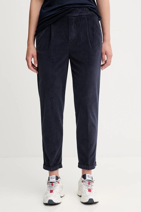 United Colors of Benetton pantaloni de catifea cord culoarea bleumarin, drept, high waist, 4HA2556K4