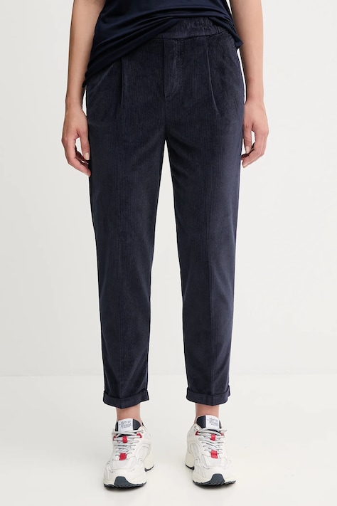 Menčestrové nohavice United Colors of Benetton tmavomodrá farba, rovný strih, vysoký pás, 4HA2556K4