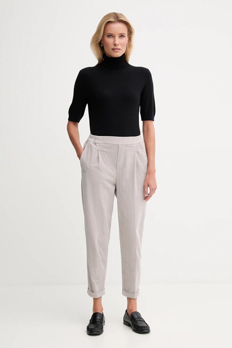 United Colors of Benetton spodnie sztruksowe damskie kolor szary proste high waist 4HA2556K4