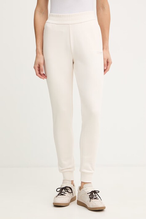 Armani Exchange spodnie dresowe bawełniane damskie kolor beżowy gładkie XW001454 AF10830