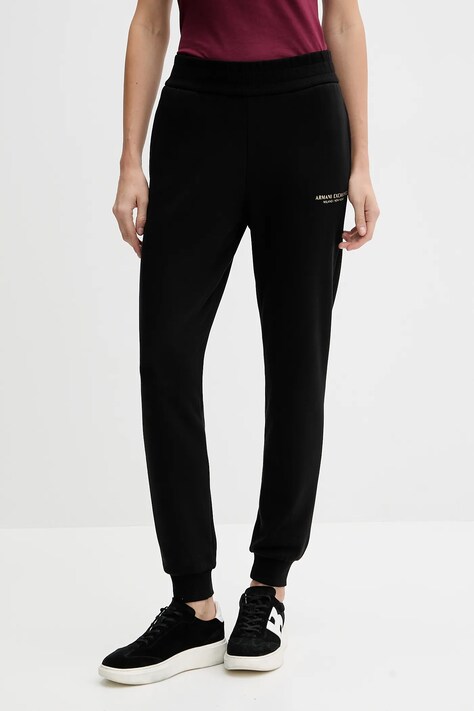 Armani Exchange spodnie dresowe bawełniane damskie kolor czarny gładkie XW001454 AF10830