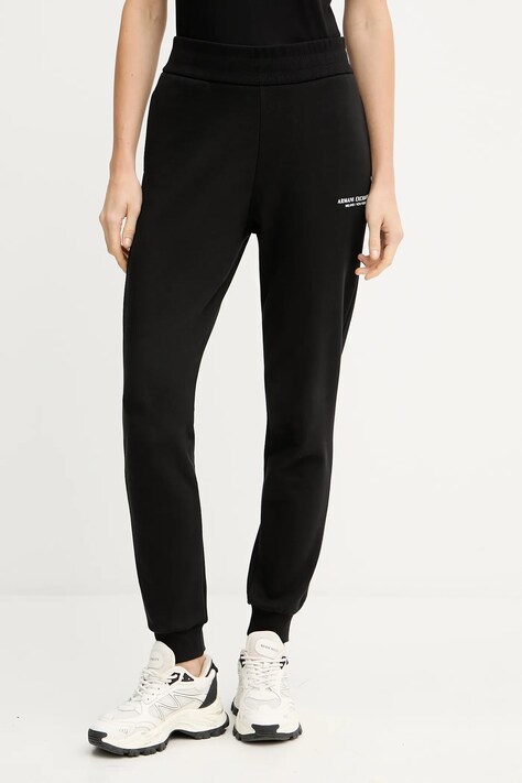 Armani Exchange spodnie dresowe bawełniane damskie kolor czarny gładkie XW001454 AF10830