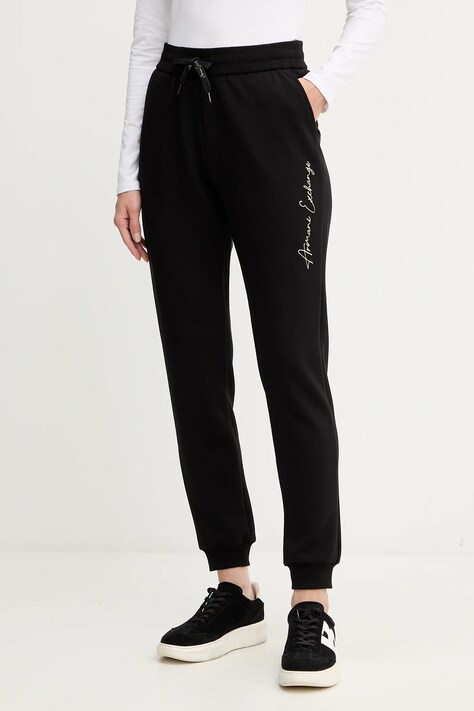 Armani Exchange spodnie dresowe damskie kolor czarny z aplikacją XW000837 AF13397