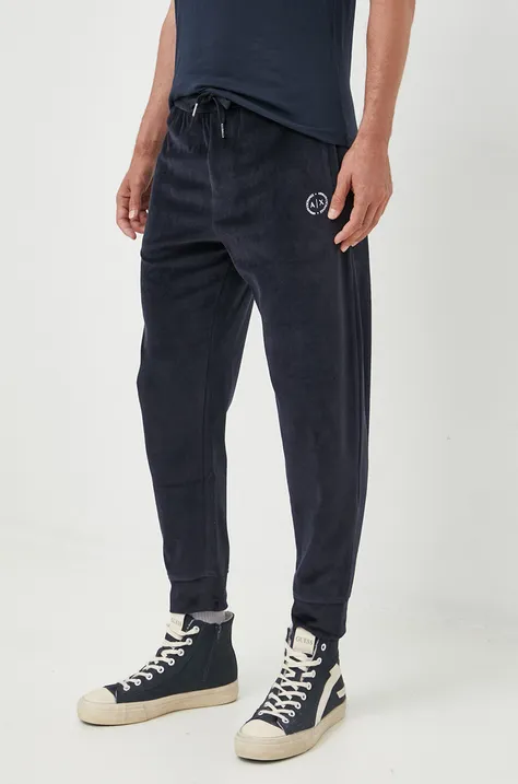 Armani Exchange spodnie dresowe męskie kolor granatowy gładkie