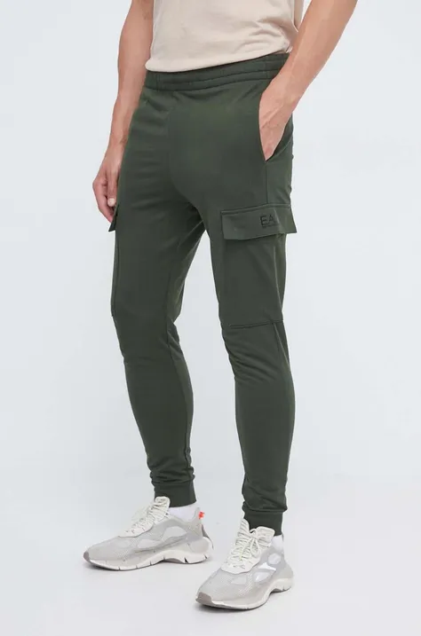 Хлопковые спортивные штаны EA7 Emporio Armani цвет зелёный однотонные