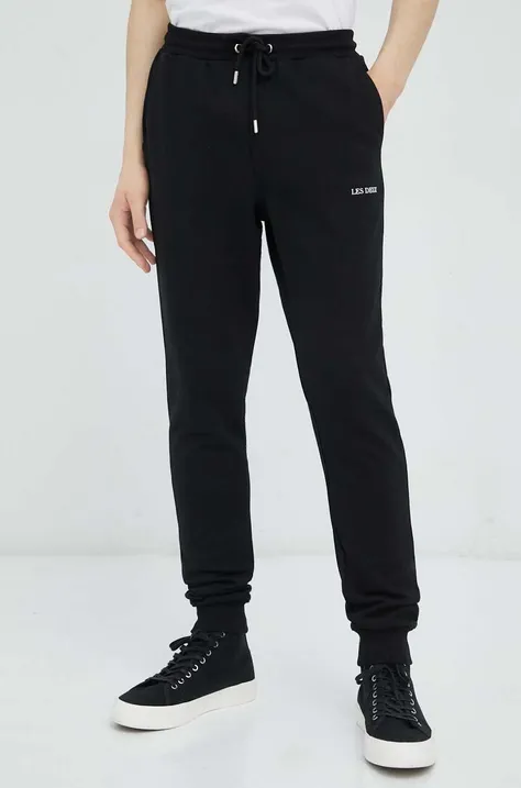 Les Deux spodnie dresowe bawełniane kolor czarny z nadrukiem