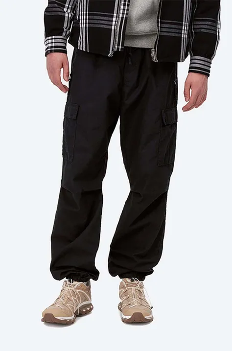 Хлопковые брюки Carhartt WIP Cargo Jogger цвет чёрный со шнуровкой I025932.-LEATHER.RI