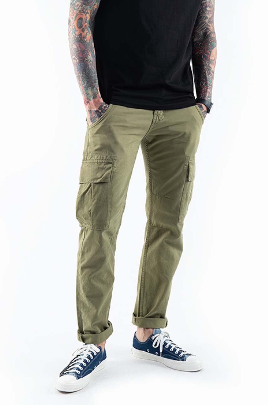 Alpha Industries pantaloni de bumbac Agent Pant culoarea verde, cu fit cargo 158205.11-green