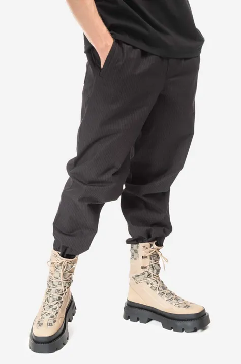 Βαμβακερό παντελόνι Wood Wood Stanley Crispy Check Trousers χρώμα: μαύρο