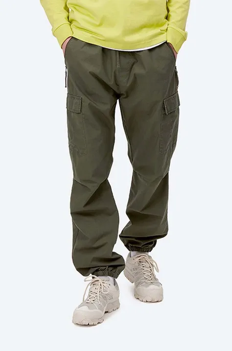 Bavlněné kalhoty Carhartt WIP Cypress zelená barva, ve střihu cargo, I025932.CYPRESS.RI-CYPRESS.RI