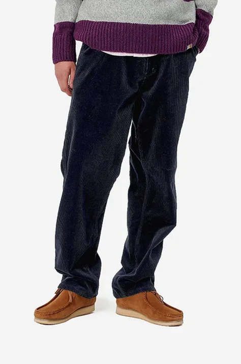 Bavlněné kalhoty Carhartt WIP tmavomodrá barva, jednoduché