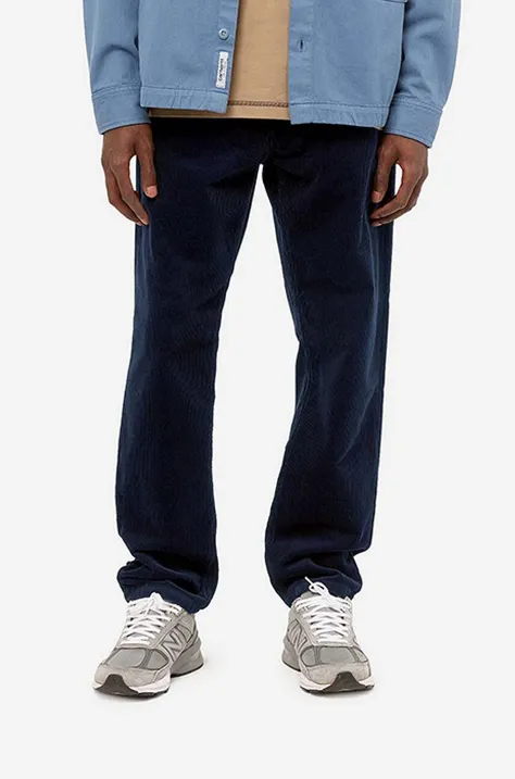 Carhartt WIP pantaloni de bumbac culoarea bleumarin, drept