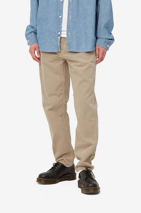Carhartt WIP pantaloni de bumbac culoarea bej, drept