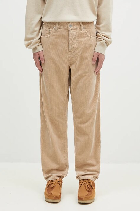 Carhartt WIP pantaloni de bumbac culoarea bej, drept