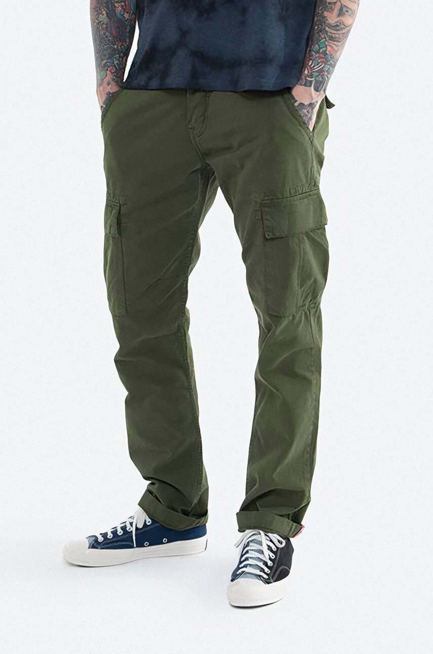 Alpha Industries pantaloni de bumbac Agent Pant culoarea verde, drept 158205.142-green