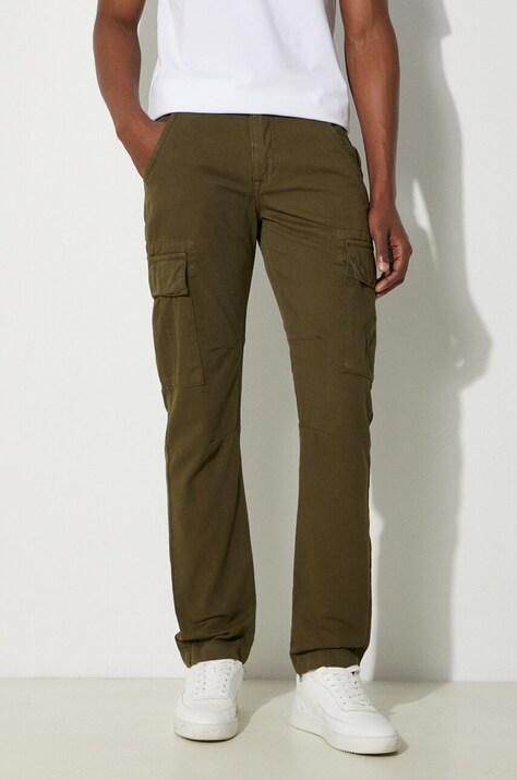 Bavlnené nohavice Alpha Industries Agent 158205.142, zelená farba, rovné