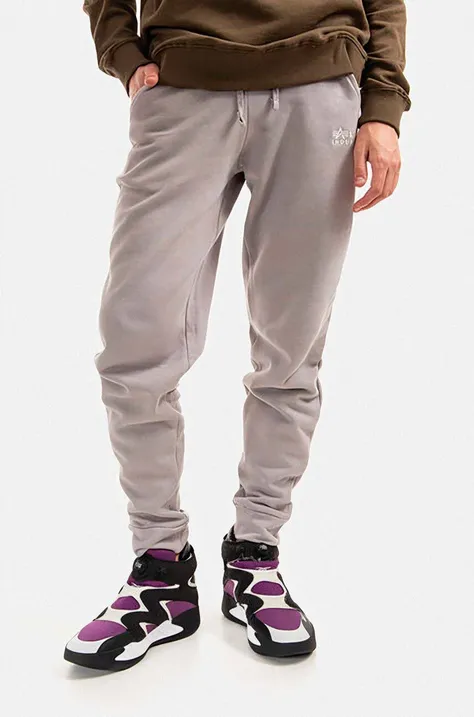 Памучен спортен панталон Alpha Industries в сиво с меланжов десен