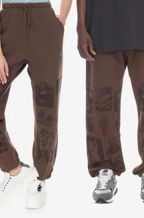 PLEASURES pantaloni de trening Choices Sweatpant culoarea maro, cu imprimeu P23SP041-BROWN
