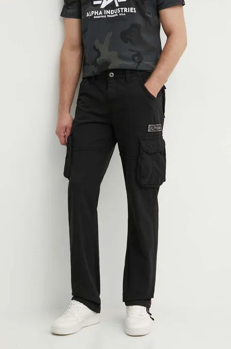 Nohavice Alpha Industries Jet Jet Pant 101212.03, pánske, čierna farba, rovné