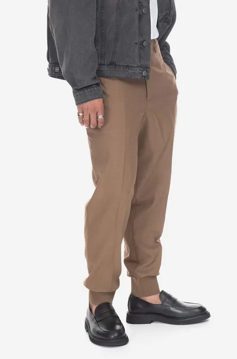 Kalhoty s příměsí vlny Neil Barett Jack Slim Low Rise Rib Cu PBPA78S-U008 1390 hnědá barva, jednoduché