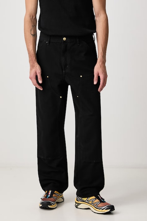 Carhartt WIP Pantaloni de bumbac Double Knee Pant culoarea negru, drept I031501-BLACK