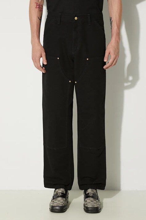 Carhartt WIP pantaloni de bumbac Double Knee Pant culoarea negru, drept I031501-BLACK