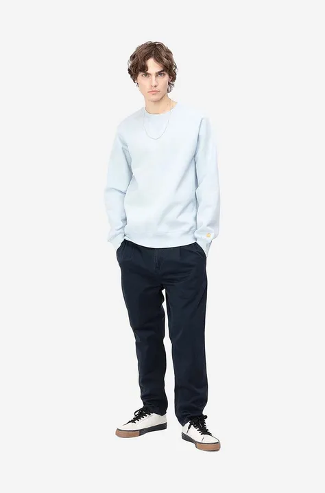 Carhartt WIP pantaloni de bumbac culoarea bleumarin, drept I025934-ATOMBLUE