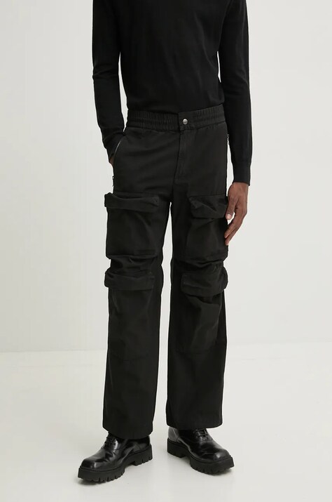 Diesel pantaloni de bumbac P-DANZEL culoarea negru, cu fitcargo, A14759.0SKAE