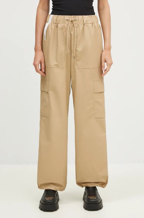 Rains pantaloni impermeabili 18990 SAND culoarea bej, lat, high waist 18990-SAND.