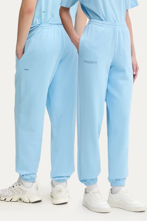 Pangaia pantaloni de trening din bumbac culoarea turcoaz, neted
