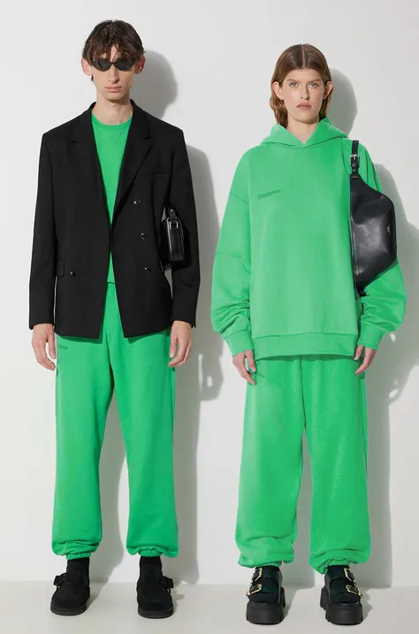 Pangaia spodnie dresowe bawełniane kolor zielony gładkie