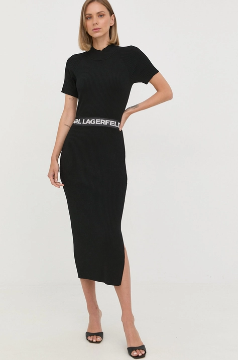 Karl Lagerfeld rochie culoarea negru, midi, mulata