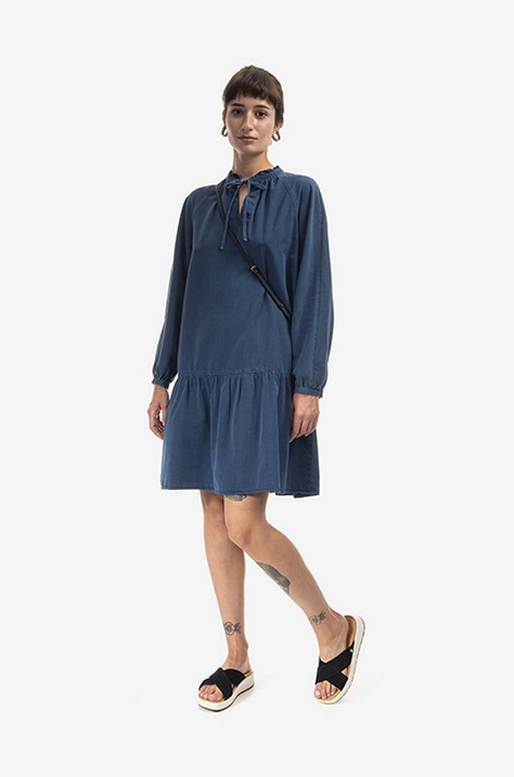 Haljina A.P.C. Robe Natalia boja: tamno plava, mini, širi se prema dolje, COEYL.F05944-INDIGOWASH