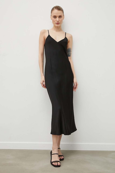 Samsoe Samsoe rochie culoarea negru, midi, dreaptă