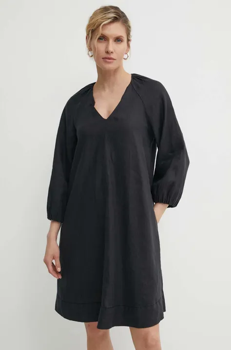 Ľanové šaty Marc O'Polo čierna farba, mini, áčkový strih, M04130521123,