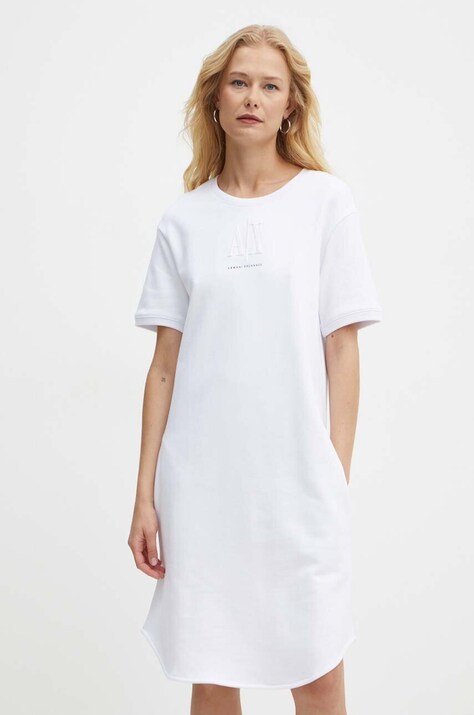 Armani Exchange rochie din bumbac culoarea alb, mini, dreaptă, 8NYAGY YJ68Z